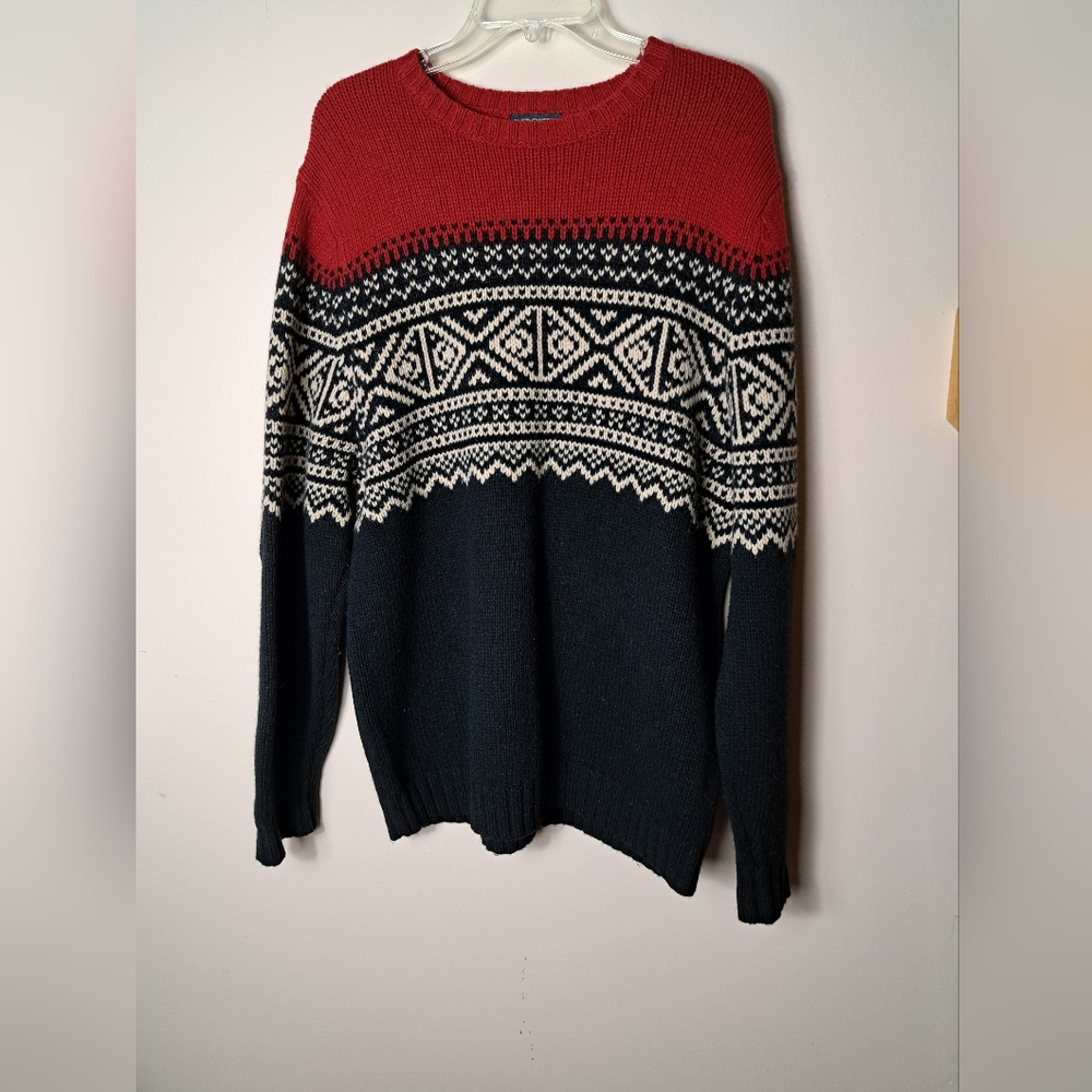 CHEROOKE Sweater Men's XL Nordic Print Lambswool Blend Cabin Core Winter Skiing - Picture 9 of 12